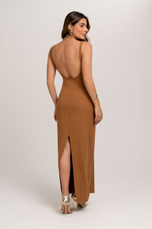 Vestido Super Midi De Trico Marrom Frysaide