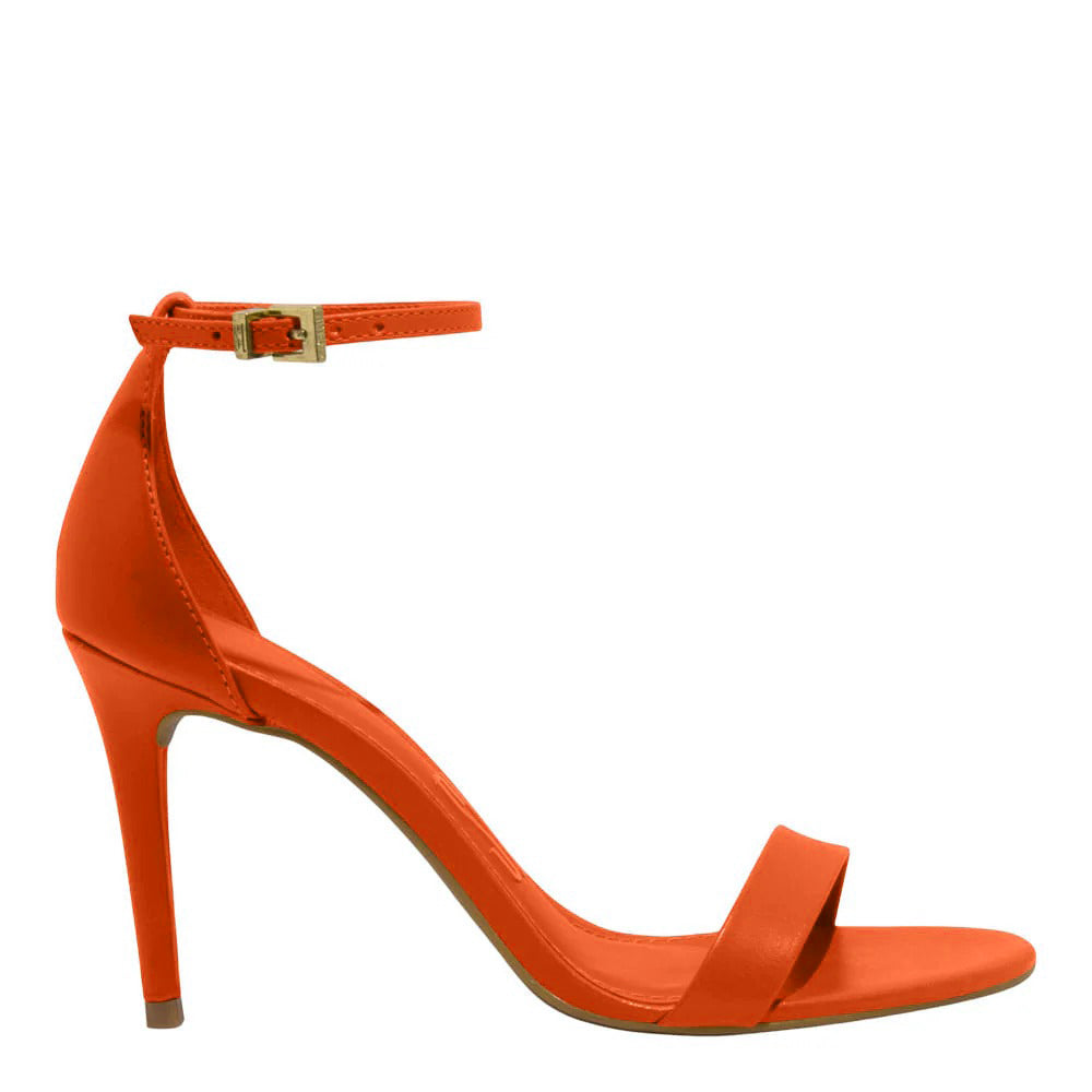Sandália Laranja Caju Salto Alto Fino Santa Lolla Couro