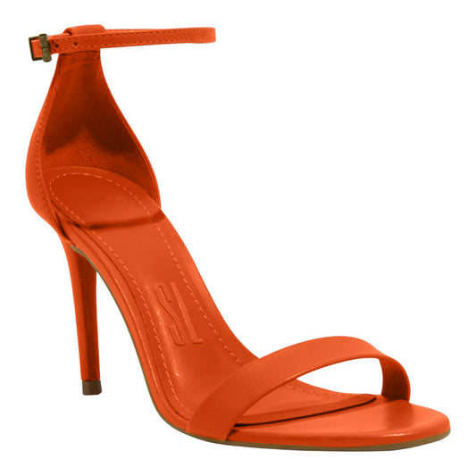Sandália Laranja Caju Salto Alto Fino Santa Lolla Couro