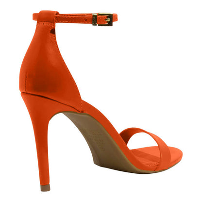 Sandália Laranja Caju Salto Alto Fino Santa Lolla Couro