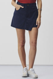 Short Saia Meia Loka Azul Cotelê Transpassado