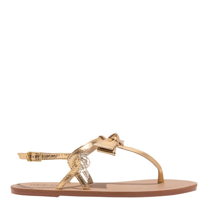 Rasteirinha Santa Lolla Dourada Metalizada Laço