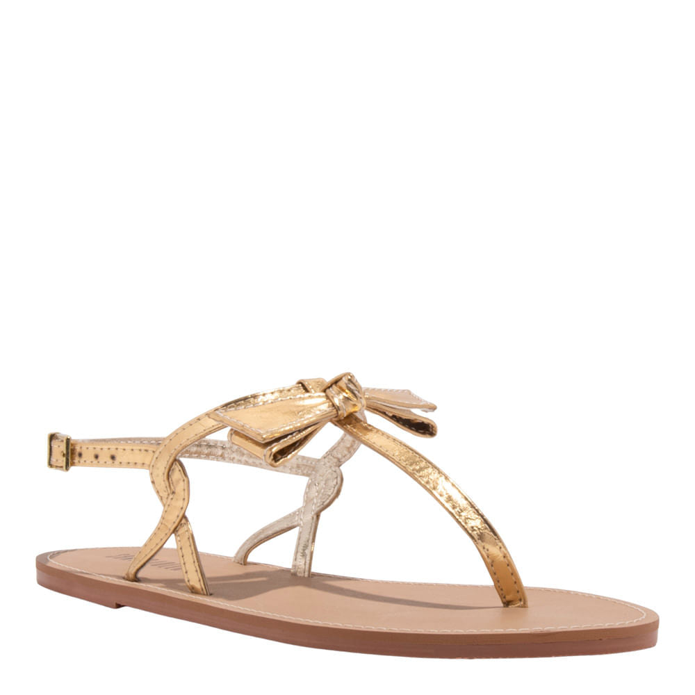 Rasteirinha Santa Lolla Dourada Metalizada Laço