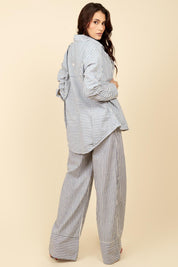 Camisa Lottus Azul Listrada Manga Longa