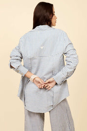 Camisa Lottus Azul Listrada Manga Longa