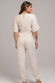 Blusa De Linho Natural Com Abotoamento Nas Mangas Frysaide