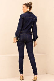 Calça Jeans Escuro Skinny Frysaide Cintura Alta