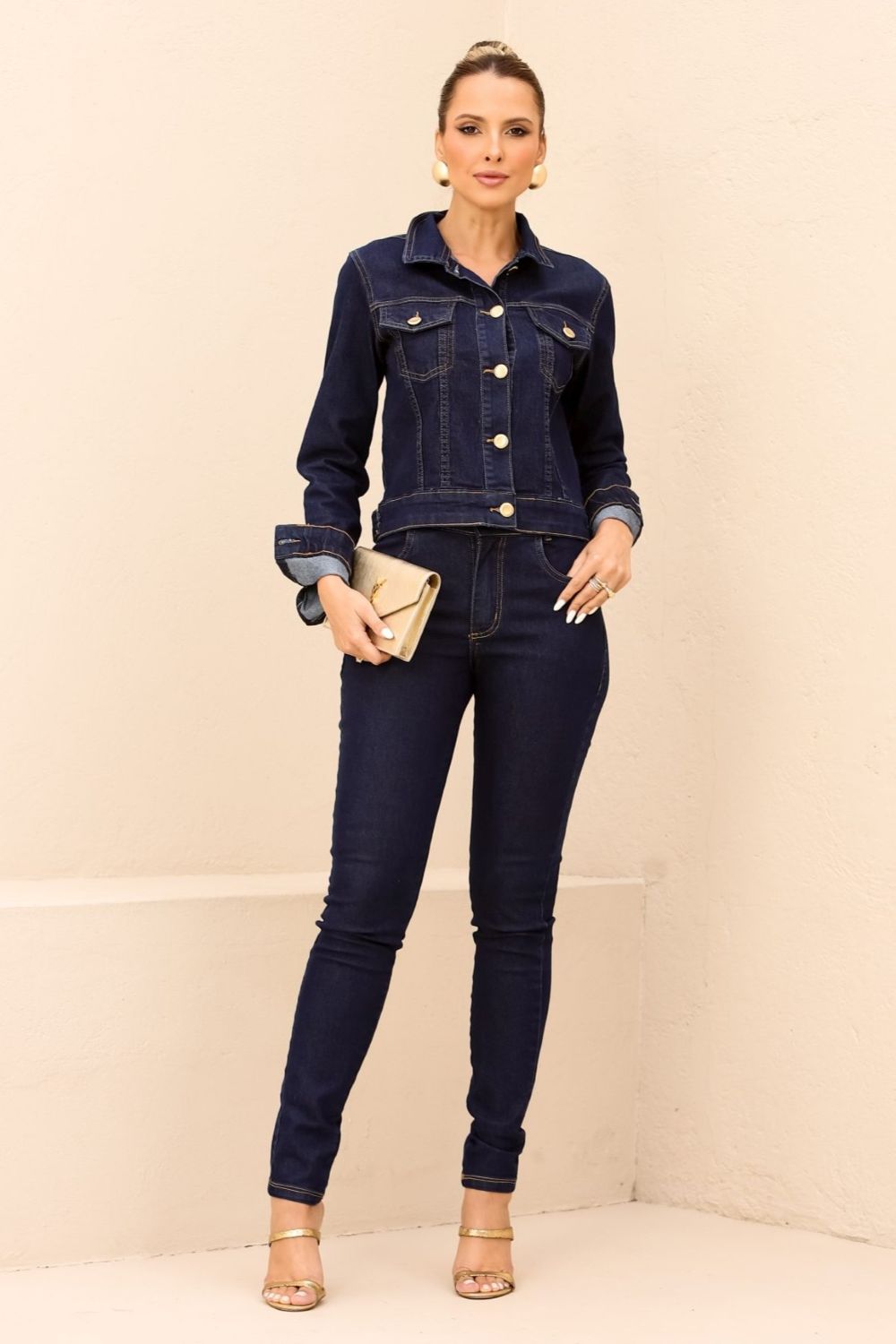 Calça Jeans Escuro Skinny Frysaide Cintura Alta