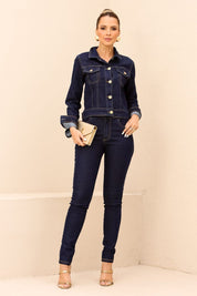 Calça Jeans Escuro Skinny Frysaide Cintura Alta
