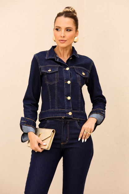 Calça Jeans Escuro Skinny Frysaide Cintura Alta