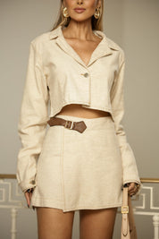 Blazer Cropped Bege Botao Frysaide