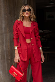 Blazer Vermelho Alfaiataria Com Ombreiras Frysaide