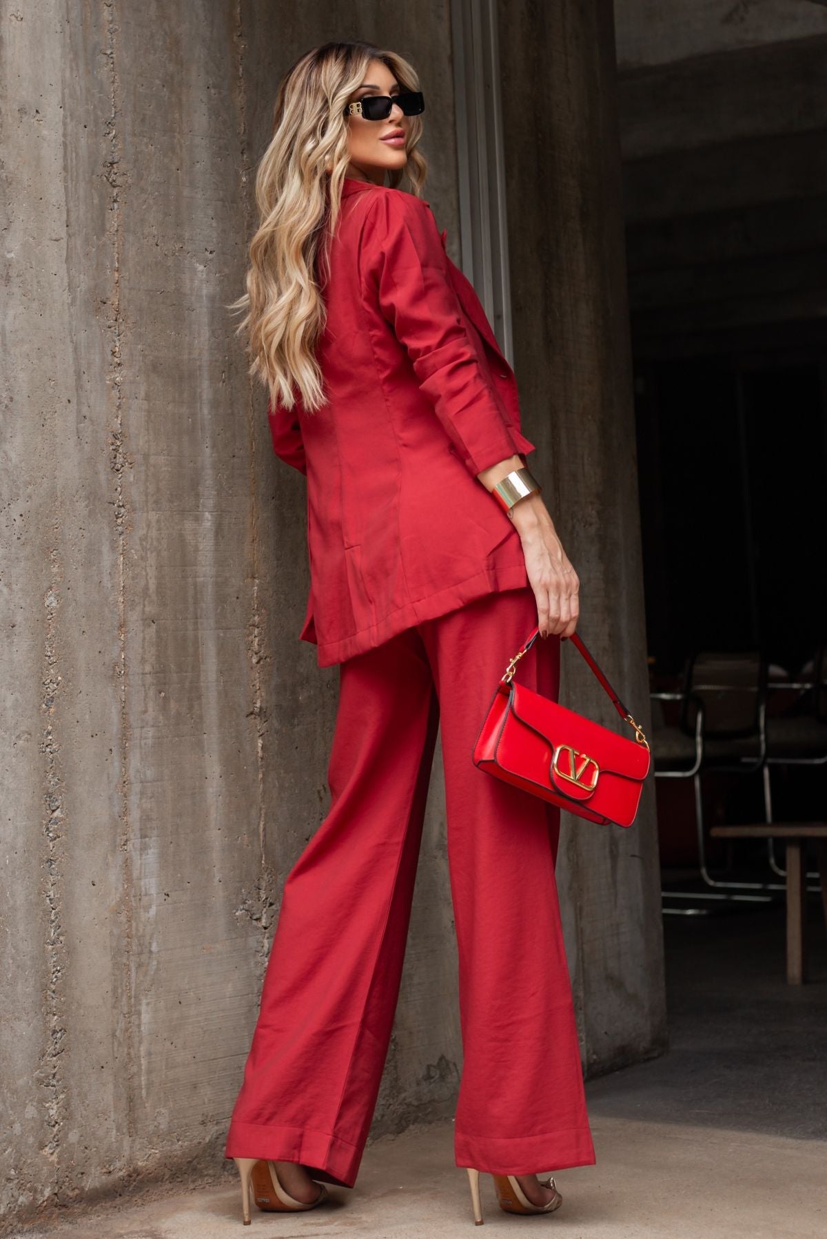Blazer Vermelho Alfaiataria Com Ombreiras Frysaide