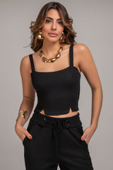 Cropped Linho Preto Frysaide Alças Largas