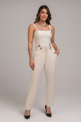 Cropped Frysaide Linho Natural Alças Largas