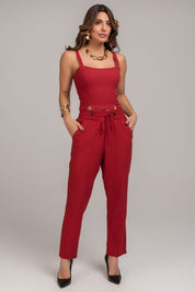 Cropped Frysaide De Linho Vermelho Alças Largas