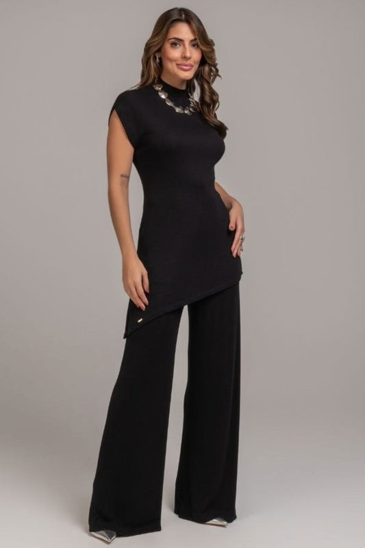 Calca Preta De Trico Cos De Elastico Frysaide