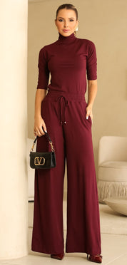 Calça Trico Vinho Cos Elastico Frysaide