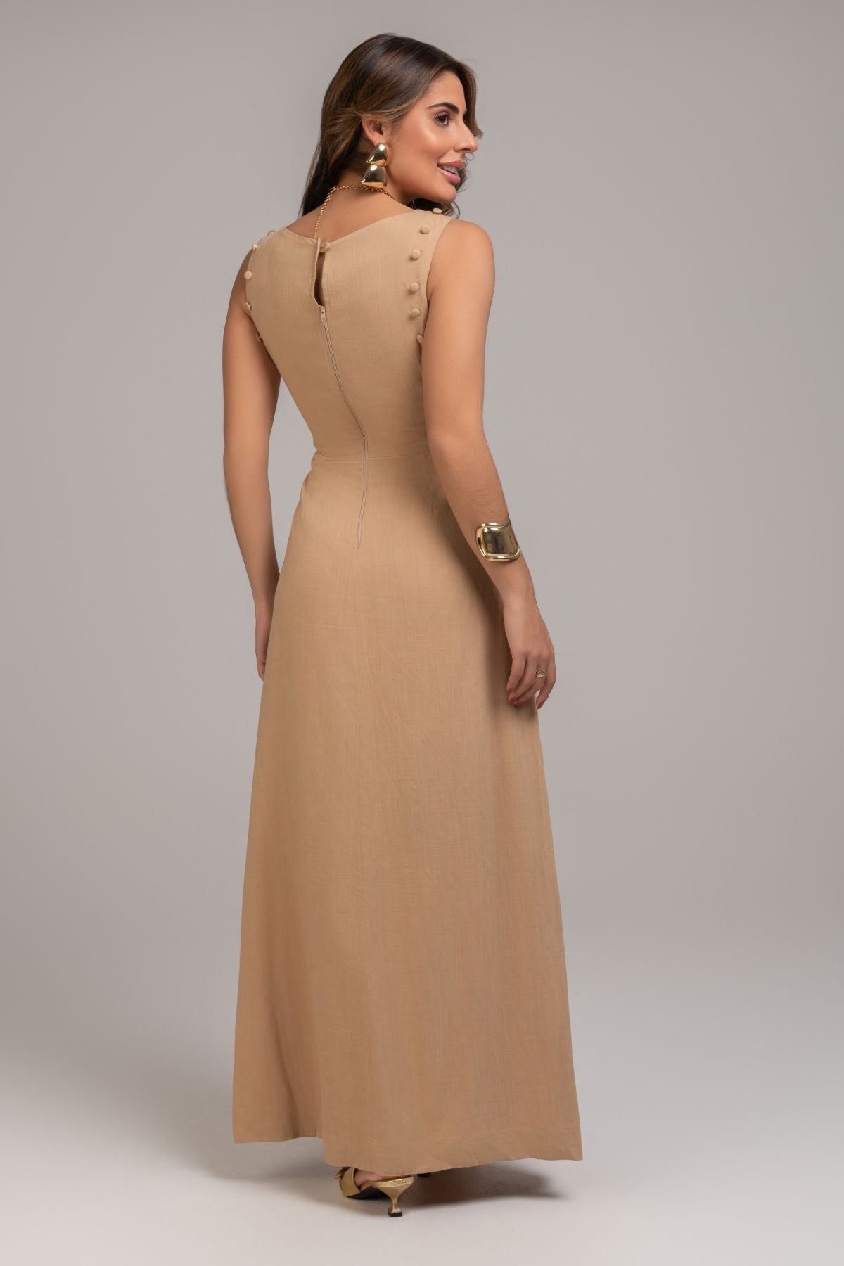Vestido Bege Manga Removivel Frysaide