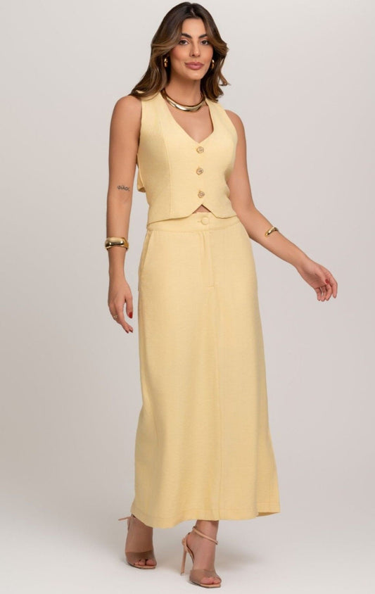 Colete De Alfaiataria Com Decote Nas Costas Amarelo Frysaide