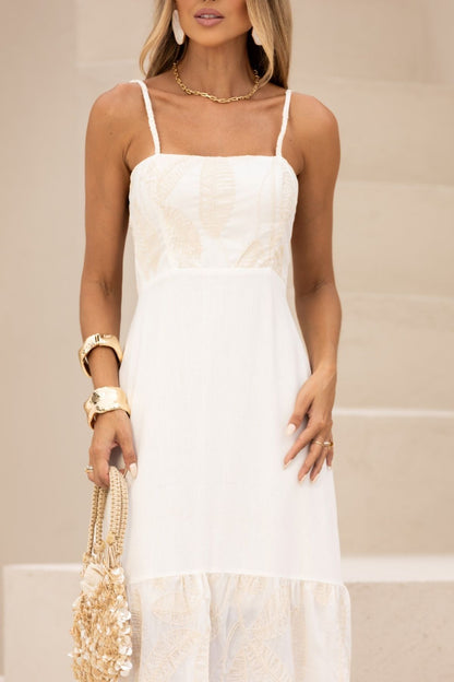 Vestido Super Midi Thalita De Voil E Linho Off White Frysaide