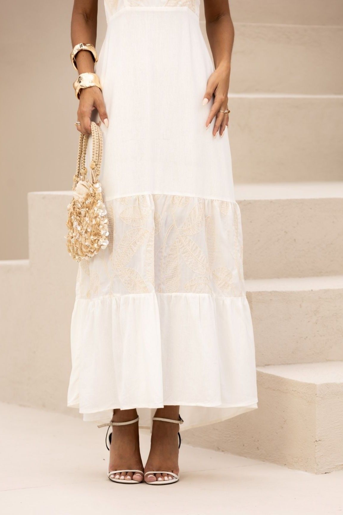 Vestido Super Midi Thalita De Voil E Linho Off White Frysaide