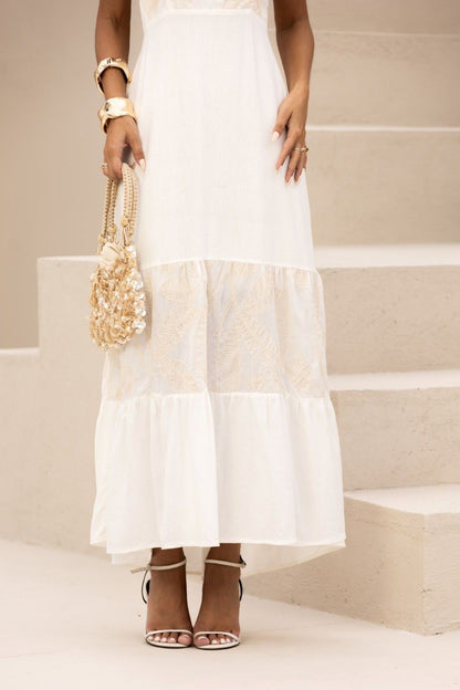 Vestido Super Midi Thalita De Voil E Linho Off White Frysaide