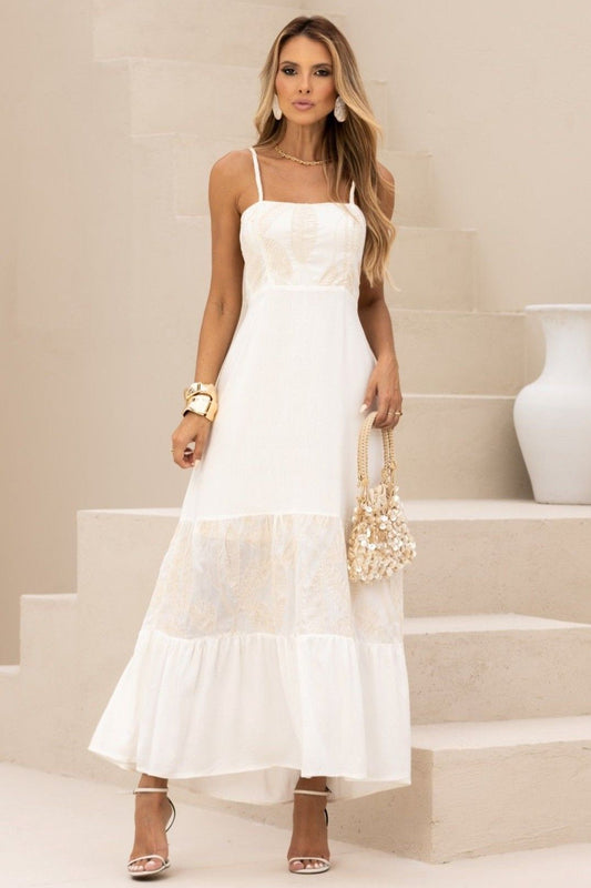 Vestido Super Midi Thalita De Voil E Linho Off White Frysaide