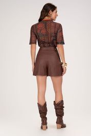 Blusa Tule Frysaide Estampada Gola Careca Ajustada