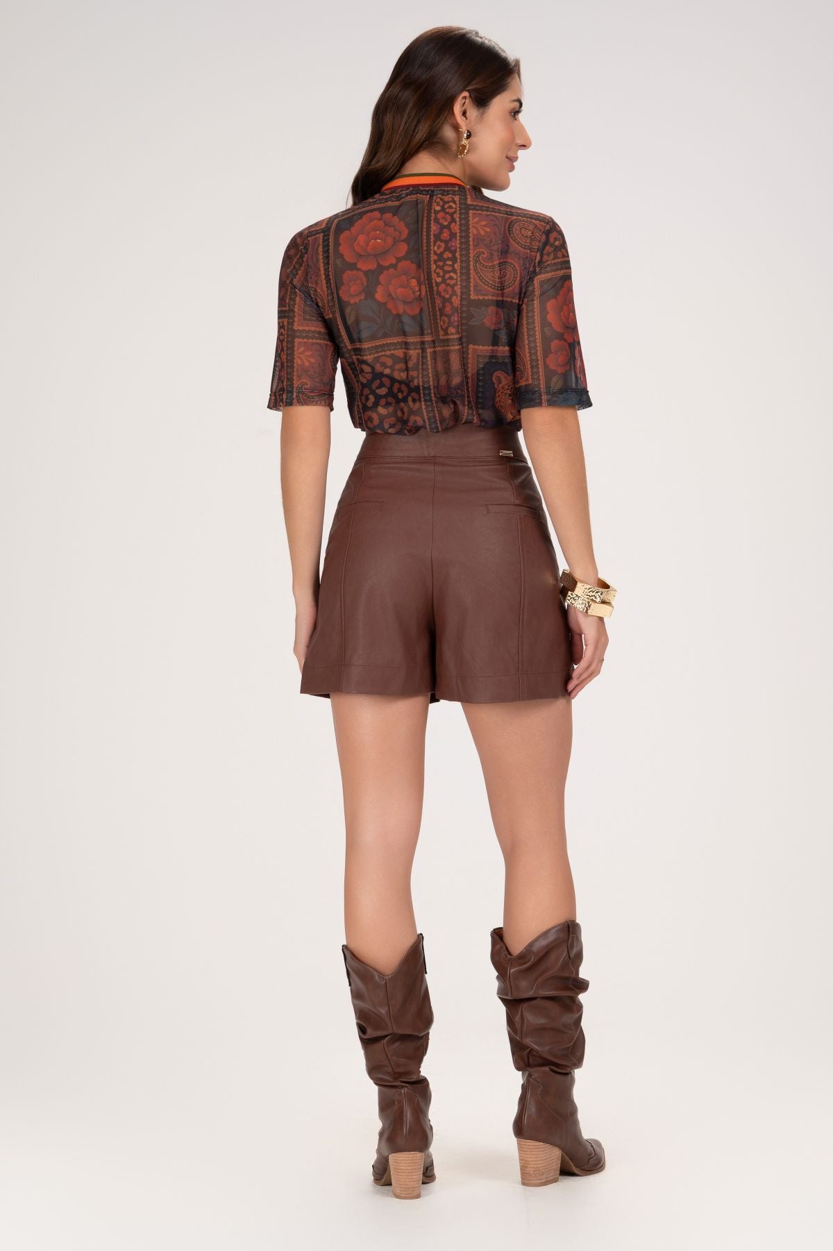 Blusa Tule Frysaide Estampada Gola Careca Ajustada