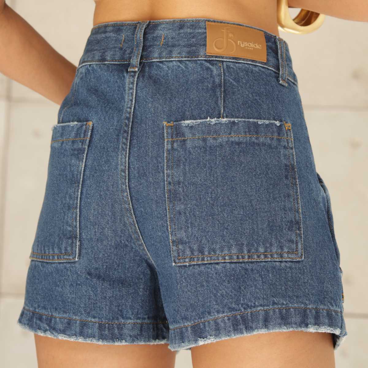 Short Jeans Mom Frysaide Azul Cintura Alta