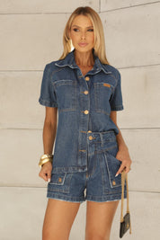 Short Jeans Mom Frysaide Azul Cintura Alta