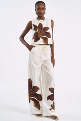 Blusa Cropped Colcci Off White Estampa Floral Linho