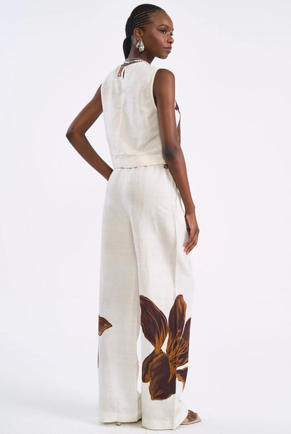 Blusa Cropped Colcci Off White Estampa Floral Linho