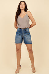 Bermuda Jeans Lottus Azul Cintura Alta Abertura