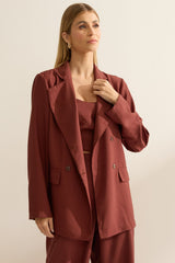 Blazer Flo Maria Marrom Transpassado Alongado