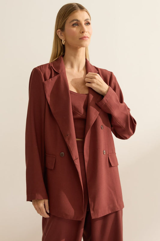 Blazer Flo Maria Marrom Transpassado Alongado