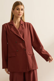 Blazer Flo Maria Marrom Transpassado Alongado