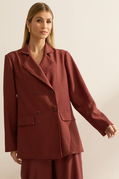 Blazer Flo Maria Marrom Transpassado Alongado