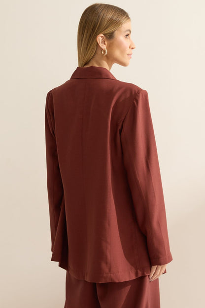 Blazer Flo Maria Marrom Transpassado Alongado