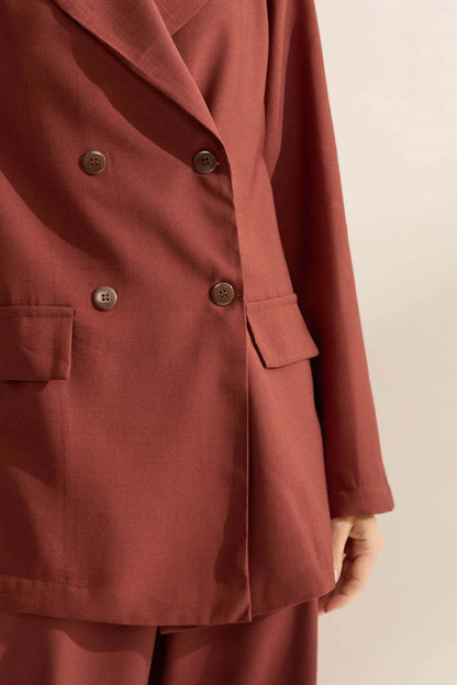 Blazer Flo Maria Marrom Transpassado Alongado