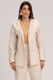 Blazer Frysaide Off White Listrado Linho