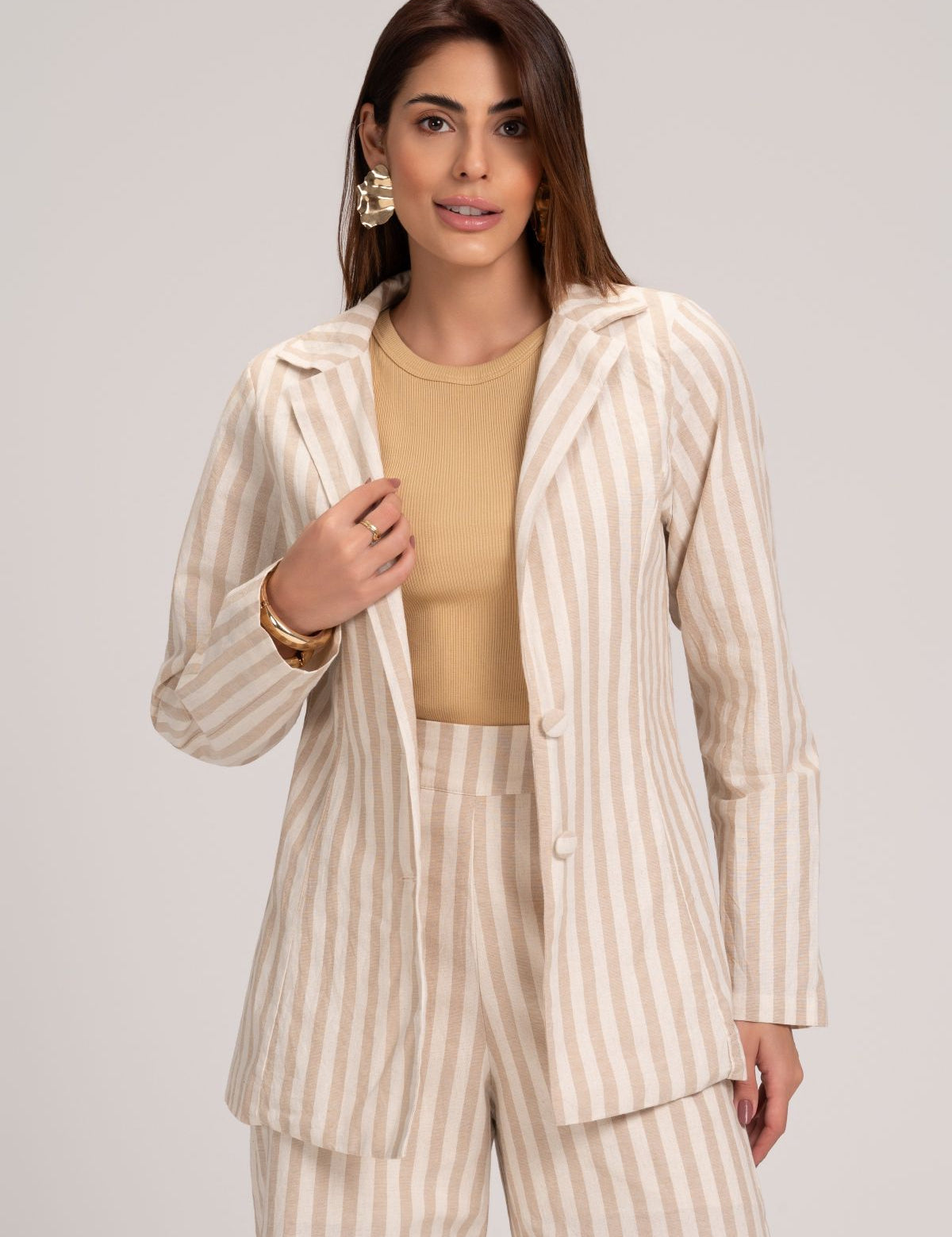 Blazer Frysaide Off White Listrado Linho