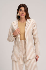 Blazer Frysaide Off White Listrado Linho