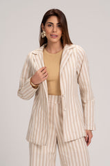 Blazer Frysaide Off White Listrado Linho
