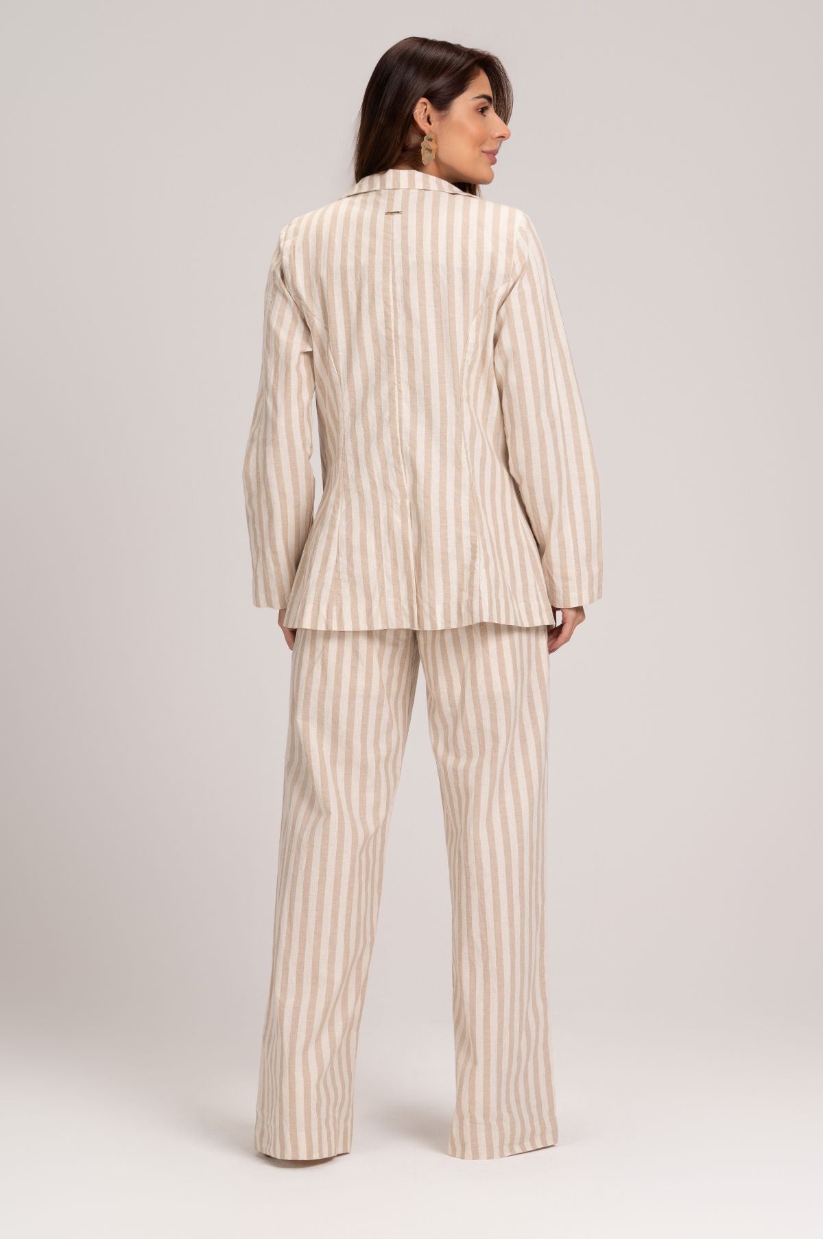Blazer Frysaide Off White Listrado Linho