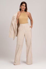 Blazer Frysaide Off White Listrado Linho
