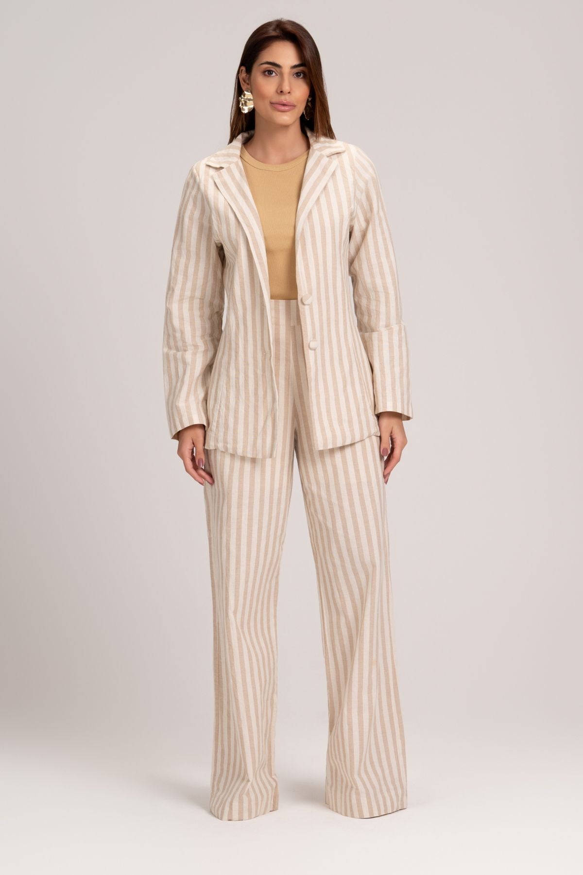 Blazer Frysaide Off White Listrado Linho