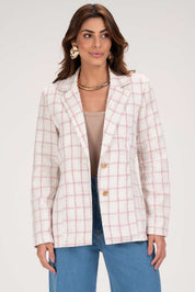Blazer Frysaide Off White Tweed Xadrez Botões Dourados