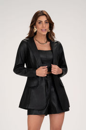 Blazer Frysaide Preto Em Couro Acinturado